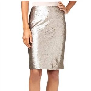Maison Jules High Waist Sequined Pencil Skirt in Champagne. Size 4.